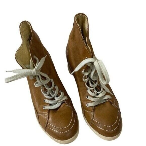 Primabase Italy leather booties women size 38 lace up wedges casual vintage Y2K - Picture 2 of 12